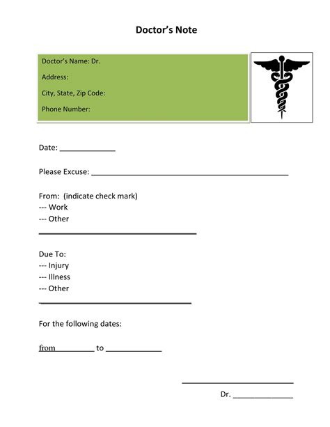 Printable Doctor Notes For Work
